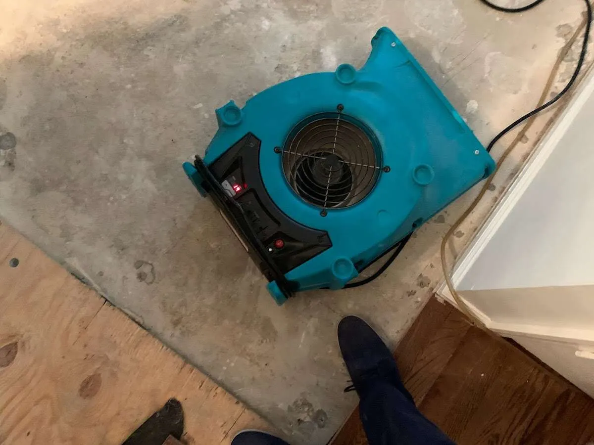 Air mover drying subfloor during Leak Detection & Repair in Morristown